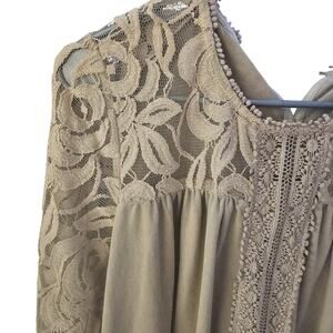 John Paul Richard Large Beige Tan Boho Festival Blouse NWT Sz L